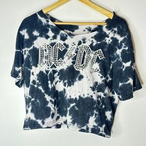 ACDC‎ Tie Dye Studded Band Tee Cropped Top XL Womens Rock and Roll